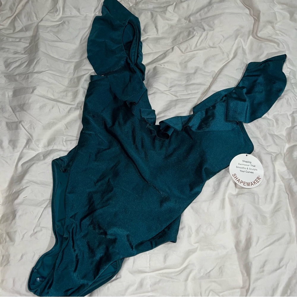 Tahari Ruffle One Piece Jade Green M NWT